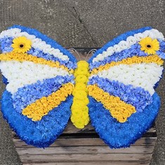 Bespoke Butterfly Funeral Tribute  Blue, Yellow &amp; White